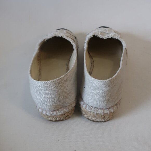 Authentic Womens Chanel Rev Coco Beige Black Linen Flat Espadrille Shoes 38 US/8 - Picture 8 of 14